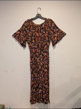 Derek Lam 10 Crosby Black Orange Midi Dress Sz 2 Spring Brunch Modest Whimsy Fun